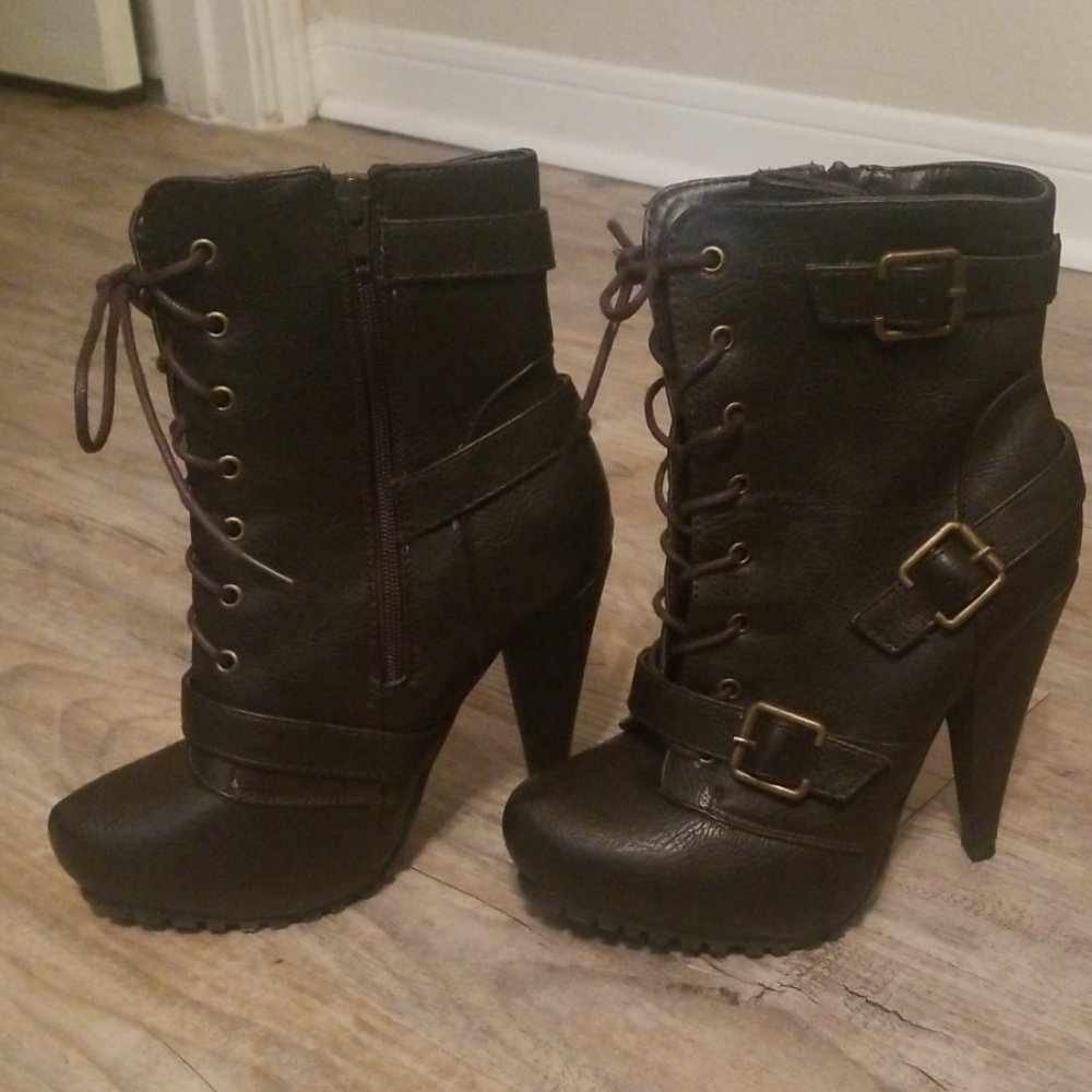 High heel combat boots